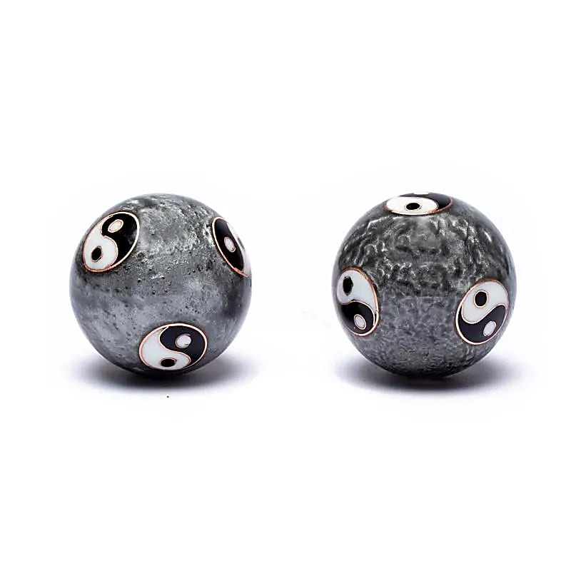 Čínske meditačné guličky (Baoding balls) Yin Yang Tai Chi šedé - 4cm